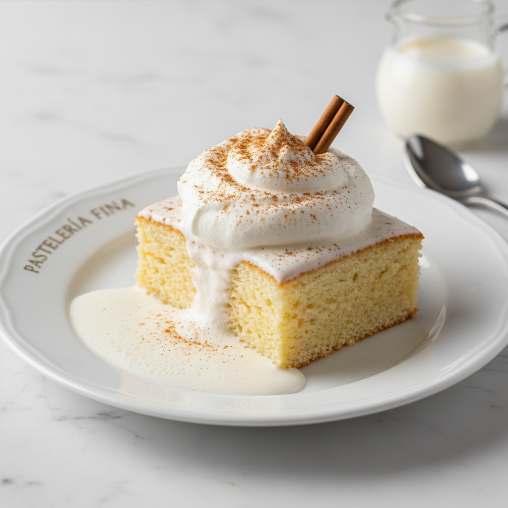 Torta tres leches con crema batida y canela